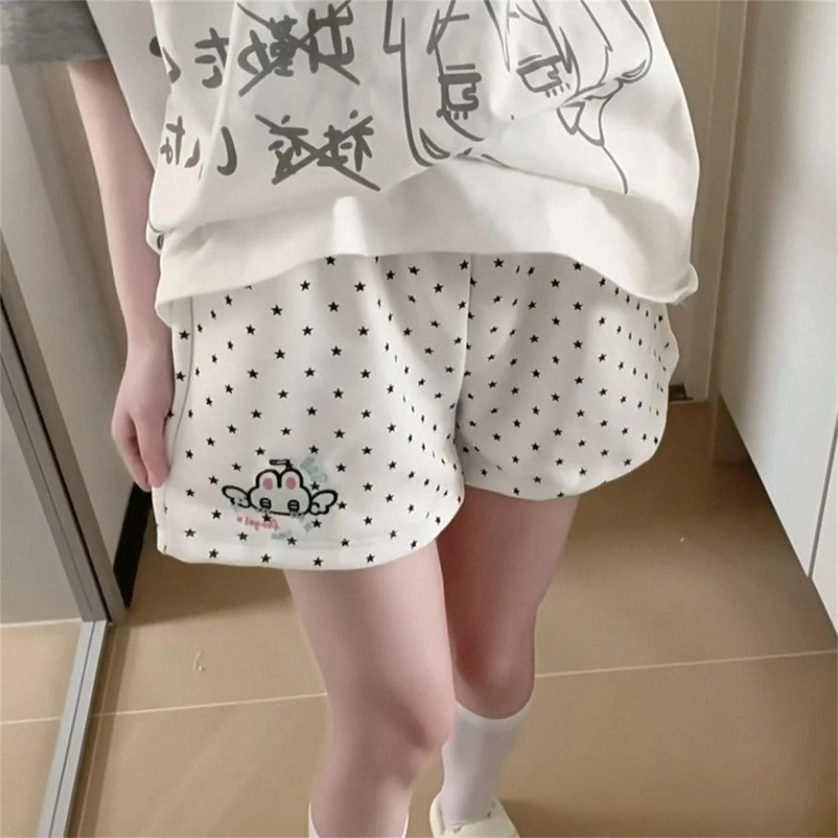 Japanese Kawaii Lolita Style Shorts Women Sweet Cartoon Embroidery Star Print Short Pants Girls Y2k Cute Home Shorts Ropa Mujer