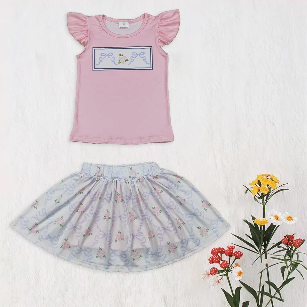 

Wholesale Toddler Flower Bows Shirt Skort Breathable Kids Skirt Shorts Two-piece Clothes Children Infant Outfit Baby Girl Set