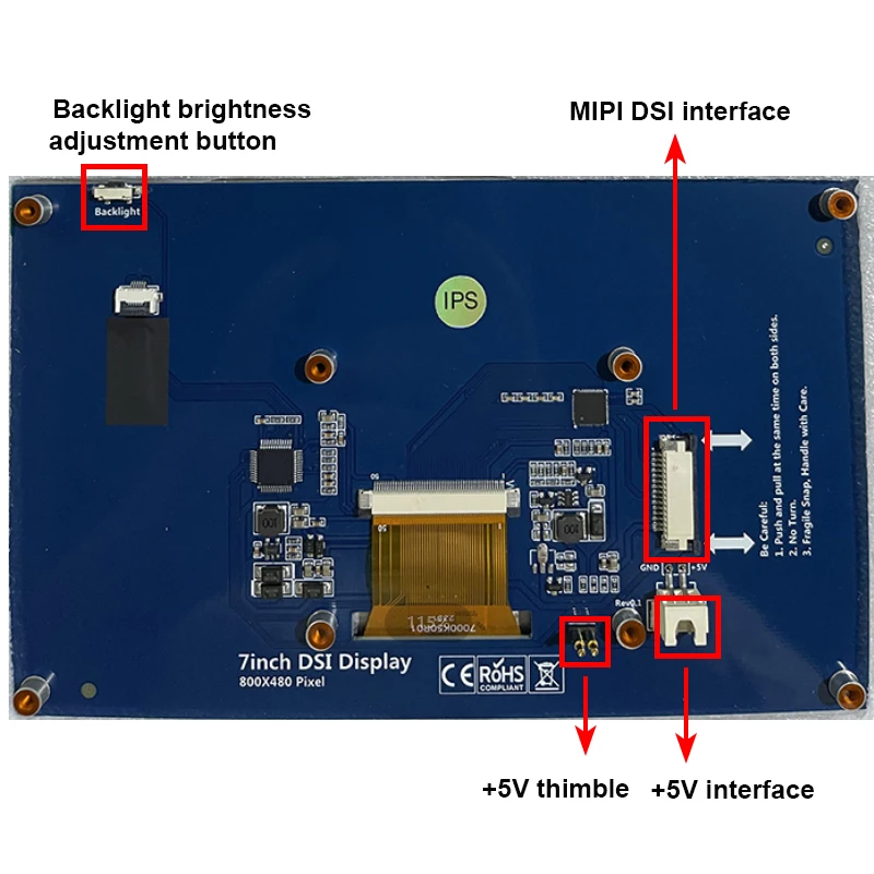 Raspberry Pi 5 وحدة شاشة تعمل باللمس بالسعة ، Pi 5 ، MIPI ، DSI ، شاشة IPS ، 800X480 بكسل ، 7 بوصة ، PWM ، التوت PI 4B ، 3B