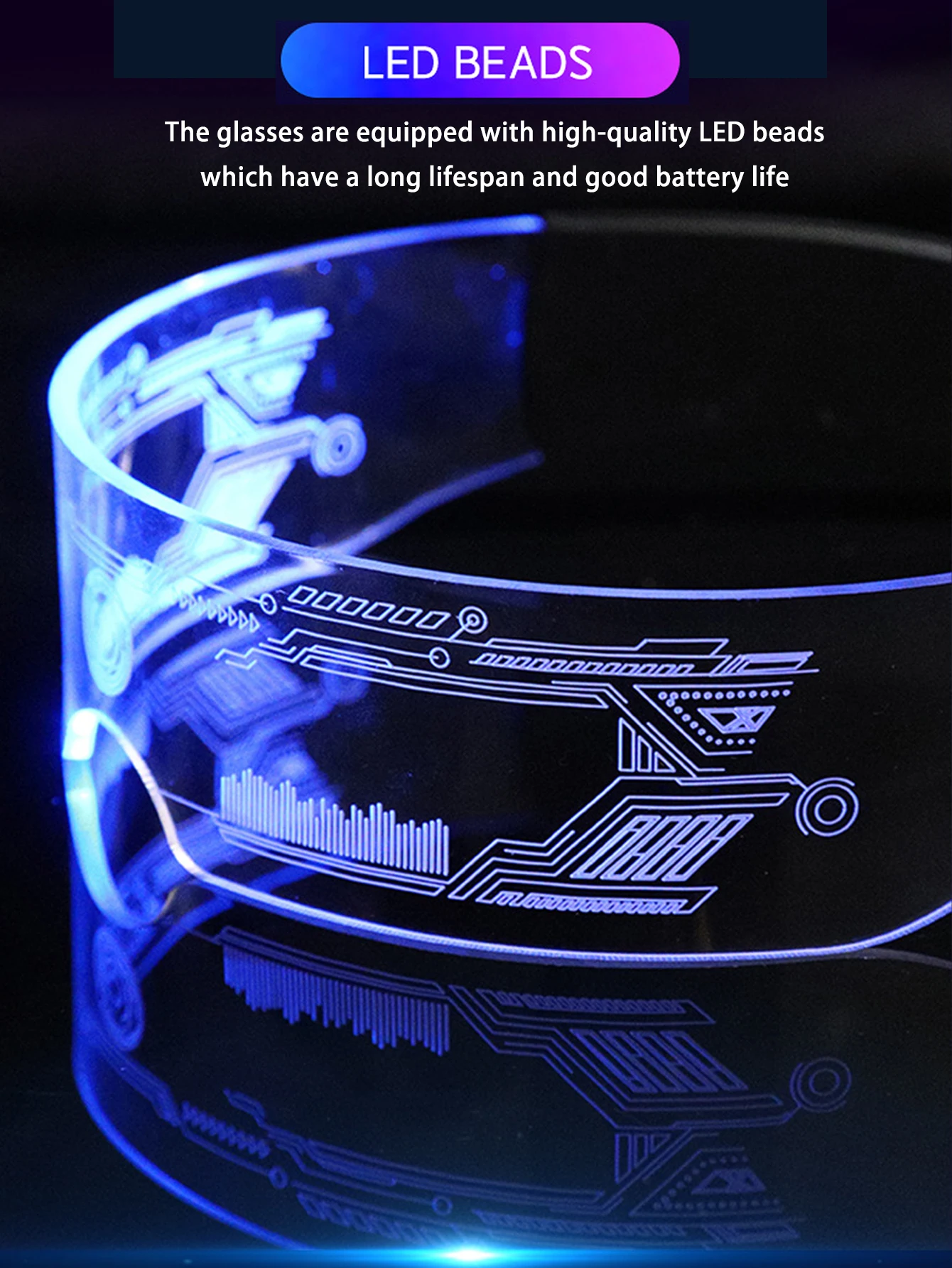 4 paia di occhiali colorati alla moda in stile cyberpunk con illuminazione a LED, con 12 modalità di colori arcobaleno, atmosfera da discoteca bar per feste glo