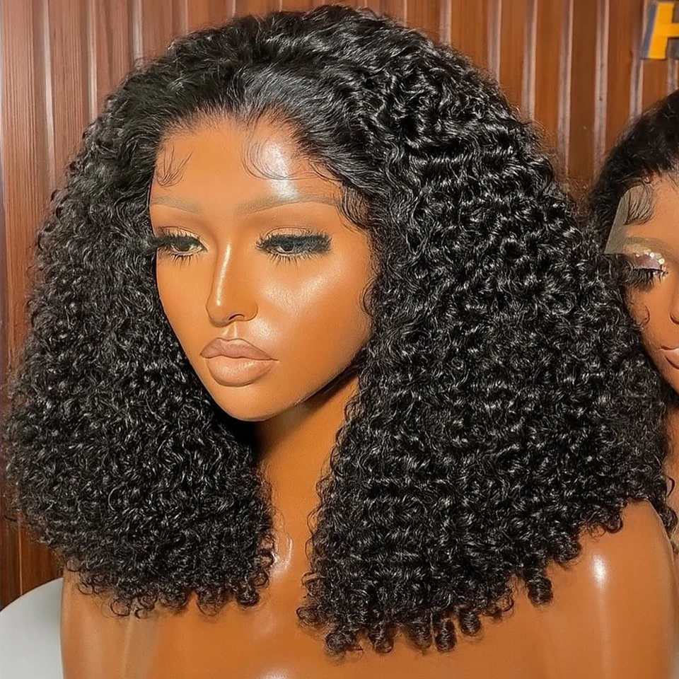 

Deep Wave Curly Short Bob Wig 13x4 4x4 Transparent Lace Front Wig Deep Wave Bob Wigs For Women 100% Human Hair Lace Wigs 14inch