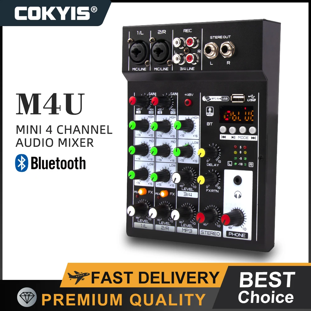 4 Channel Sound Mixer Table Audio Professional Portable Digital Console Computer Recording DJ Controller Processor USB Bluetooth