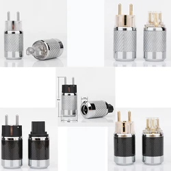 High Quality BCF2/WCF2-E Carbon Fiber Brass Gold/Rhodium Plated EU Schuko Power Plug HIFI Power Connector( No Holes in Shells)