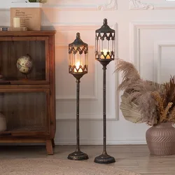 Large Standing Decorative Lantern, Moroccan Floor Candle Holder, Tall Gothic Metal Glass Tower