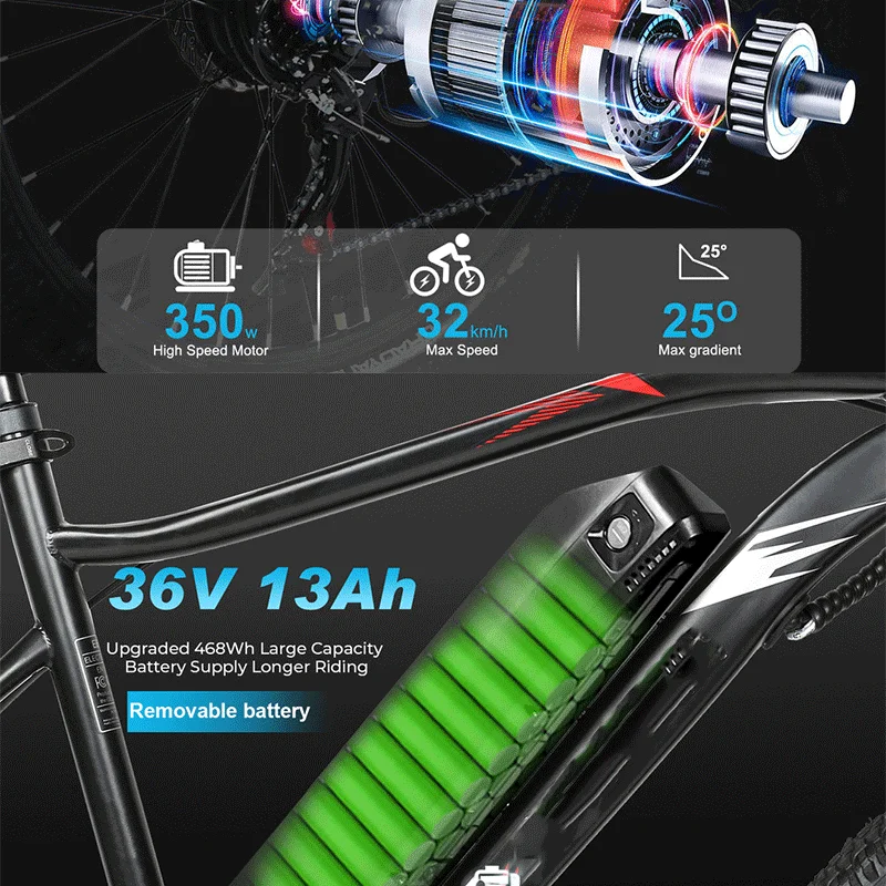 電動自転車 36V 350W マウンテンEバイク 13AHバッテリー トルクセンサー 24インチホイール 大人用 男女兼用 折りたたみ式 ペダルアシスト自転車