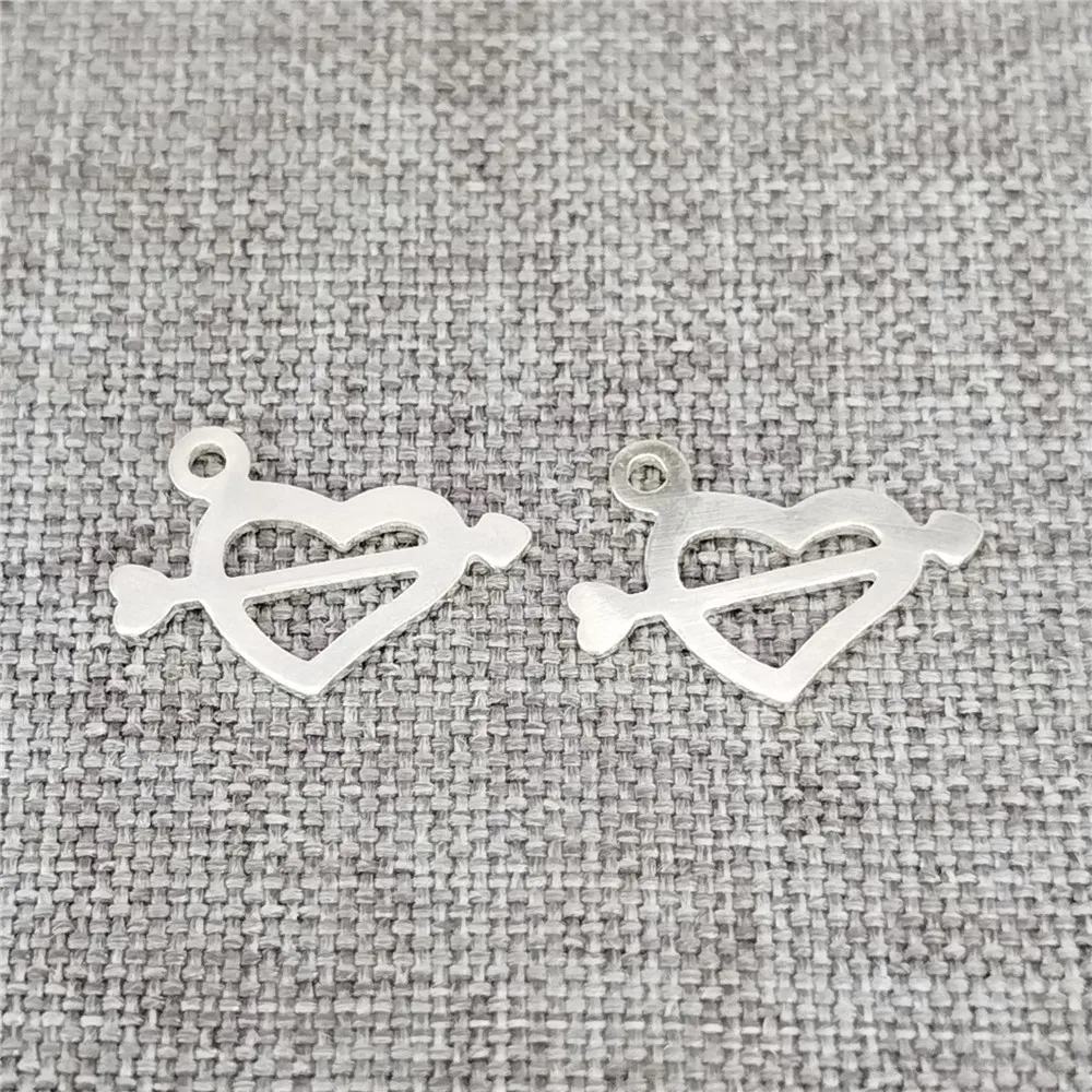 10pcs of 925 Sterling Silver  Arrow Through Heart Charms Cupid Tag Pendant for Bracelet Necklace