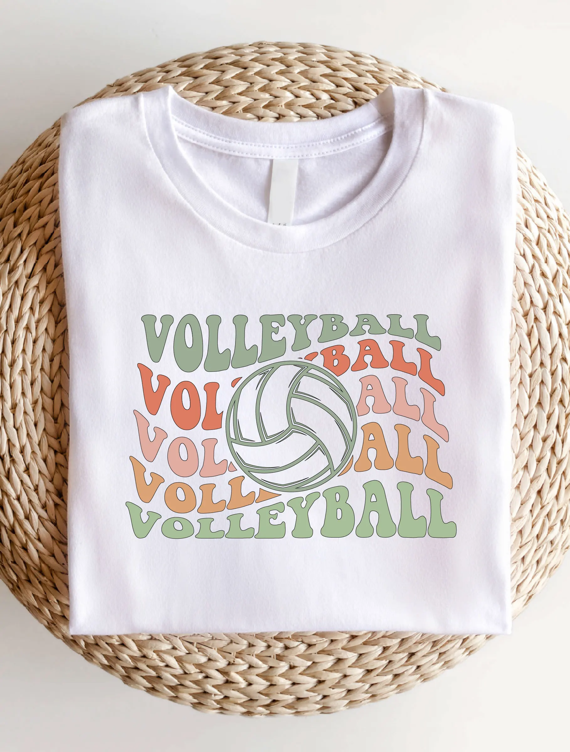 Women's Summer Gradient Volleyball Casual Short Sleeve Shirt, Volleyball Print Round Neck T-Shirt AE25