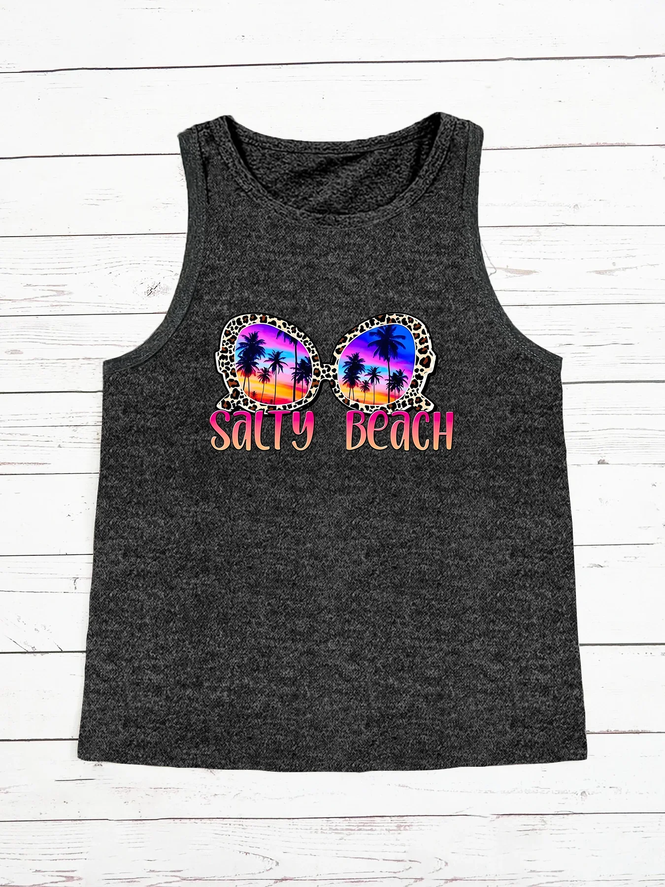 Salty Beach Sunglasses Coconut Tree Summer Fashion Funny Sports Women's Tank Top Loose O Neck Sleeveless Casual Tank Top