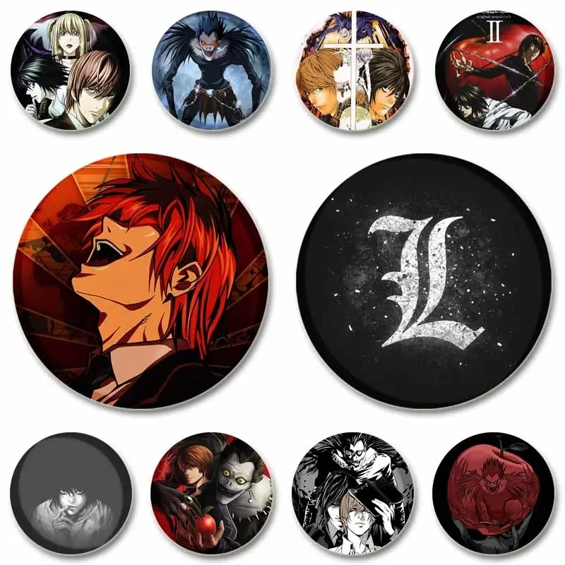 Épingles en émail japonais Anime Death Note, broche ronde, L Killer, Yagami Light, Badge Cosplay, bijoux de sacs à dos, cadeaux de Noël