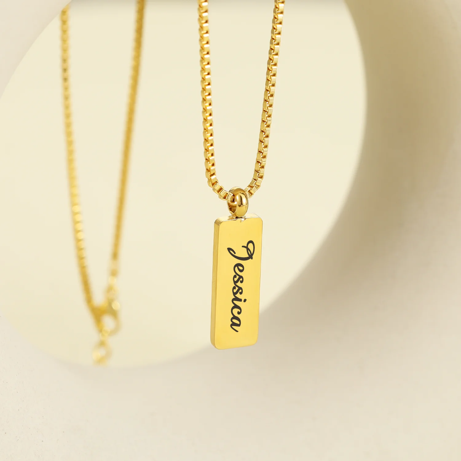 

Personalized Simple Customized Name Bar Necklace Stainless Steel Long Vertical Pendant 18K Gold Plated Jewelry Her Holiday Gift