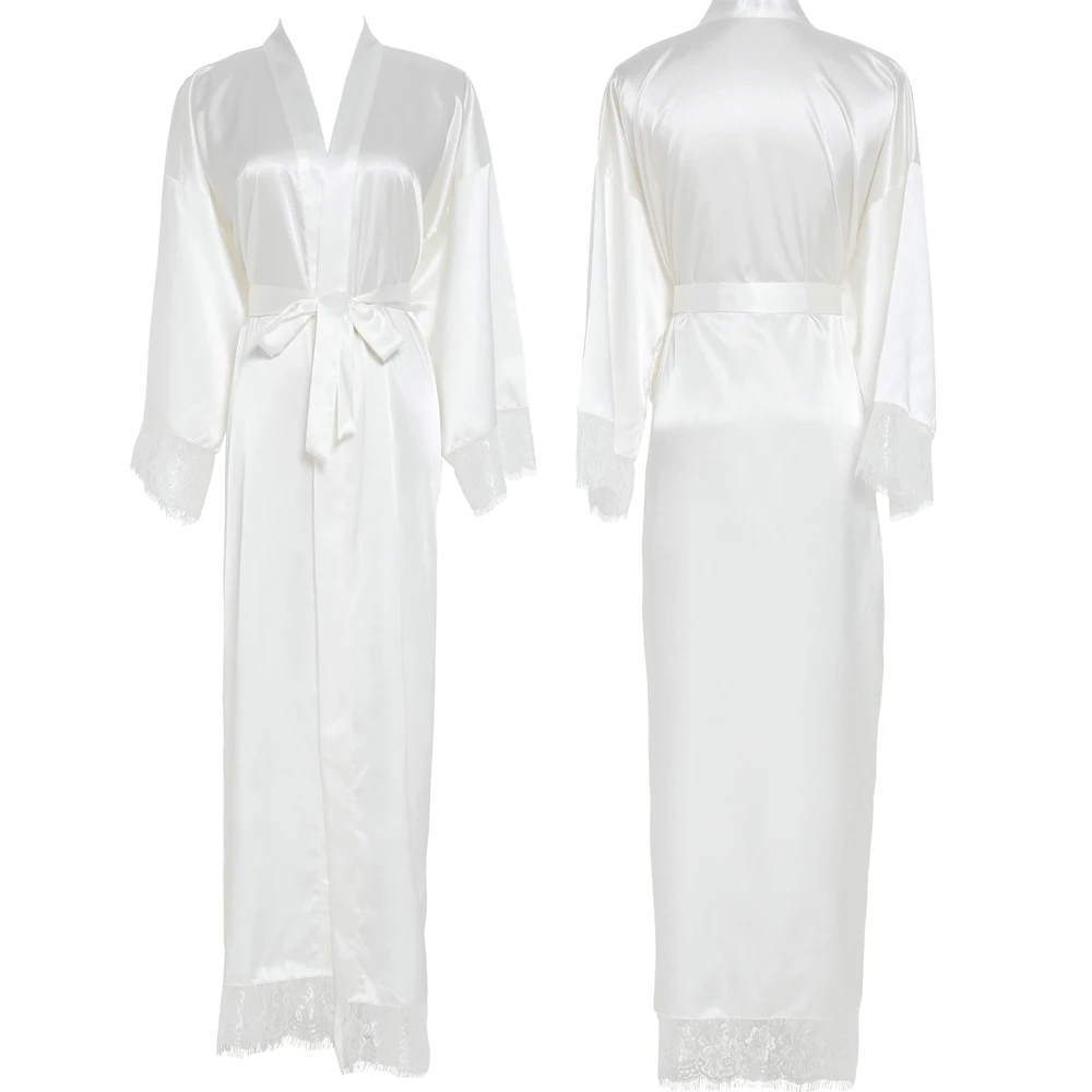 

Women Wedding Bride Bridesmaid Long Lace White Robes Gown Bridal Party Gifts Wedding Stain Robes