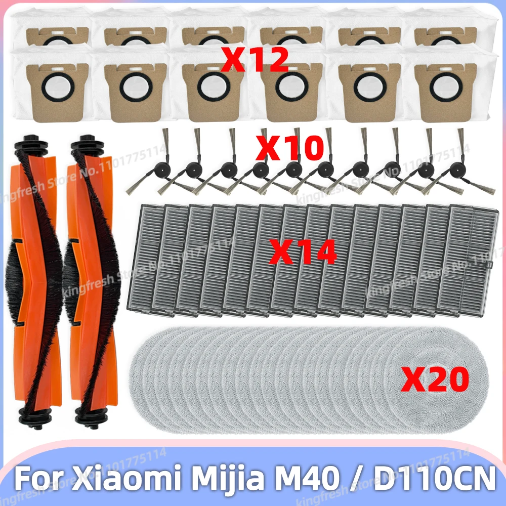 Compatible For ( Xiaomi Mijia M40 ) D110CN Vacuum Parts Main Tricut Roller Side Brush Hepa Filter Mop Cloth Dust Bag Accessories