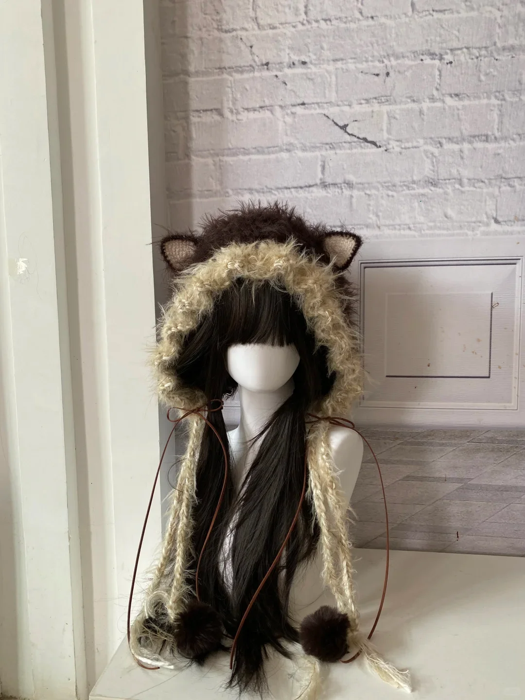 

Soft Plush Cat Ear Hat Pastel Pink Adjustable & Cozy Fuzzy Knitted Cat Ear Hood Handmade Crochet hat Handmade Fluffy cat ear hat