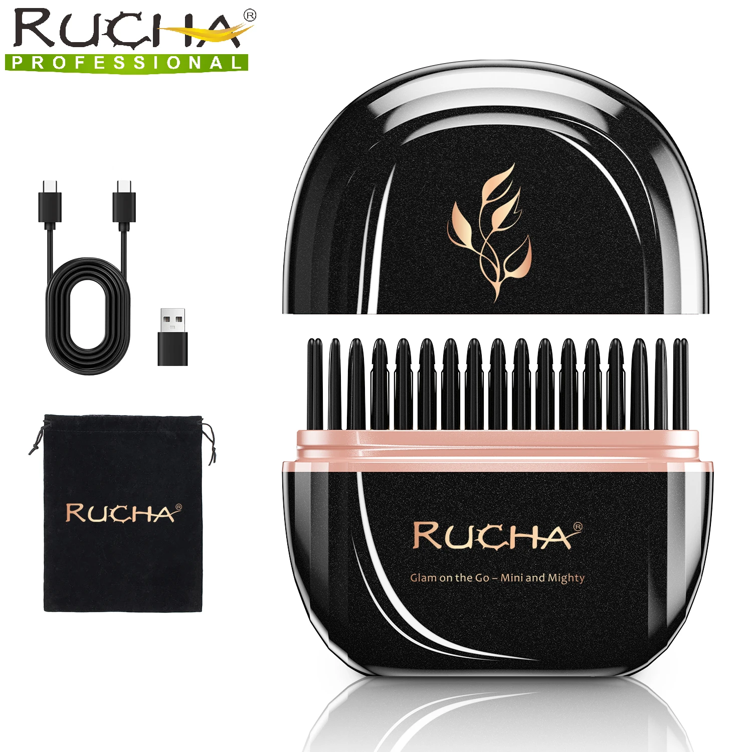 

RUCHA Cordless Hair Straightener Brush USB Straightening Comb with Dual Type-C Cable Mini Portable Hair Comb for Travel