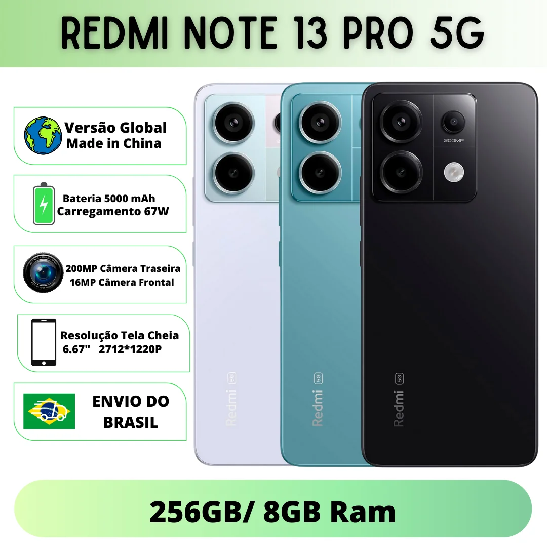 Xiaomi Redmi Note 13 Pro 5G Versão Global | Smartphone 5G , ROM Global , Câmera 200MP , Carregador 67W