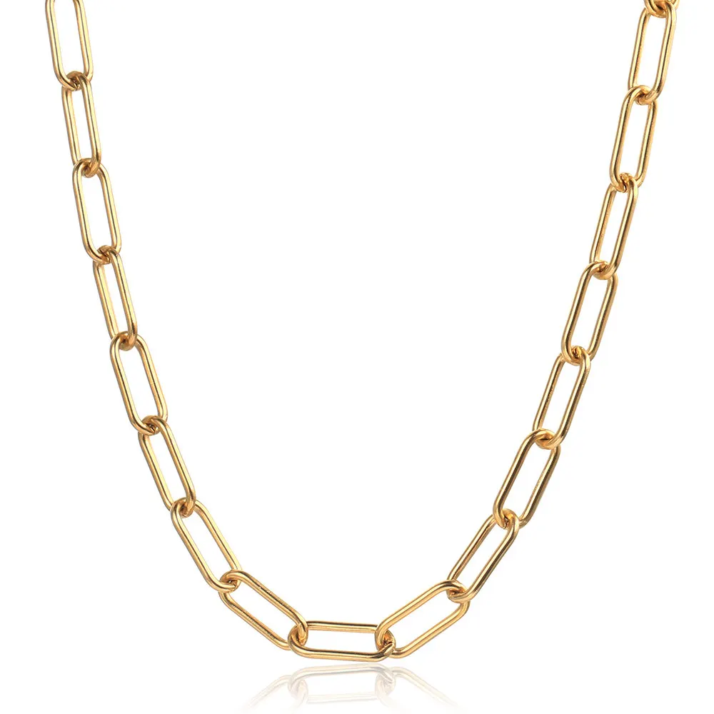 

7mm Gold Color Paperclip Chain Choker Necklace For Women Girls Stainless Steel Cable Link Chain Necklaces Adjustable Jewelry