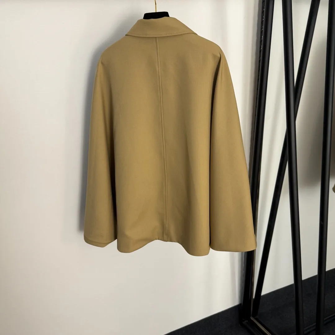 

2025 autumn winter New metal pin gold button lapel long-sleeved cape Batman trench coat khaki black