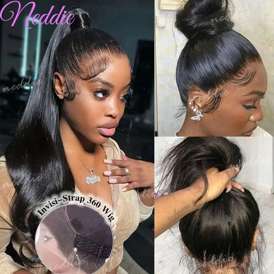 

Black Hd 360 Full Lace Invisible Strap Snug Fit Wig Glueless Bone Straight 13x4 13x6 Frontal Wig Lace Front Wig 100% Human Hair