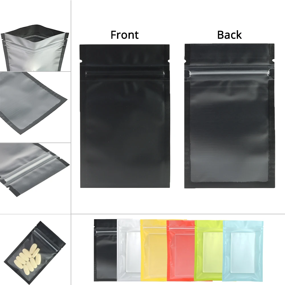 Heat Sealable Flat Plastic Mylar Packaging Bags Reusable Eco-friendly Zipper Matte Black Zip Lock Pouch With Frosted Window