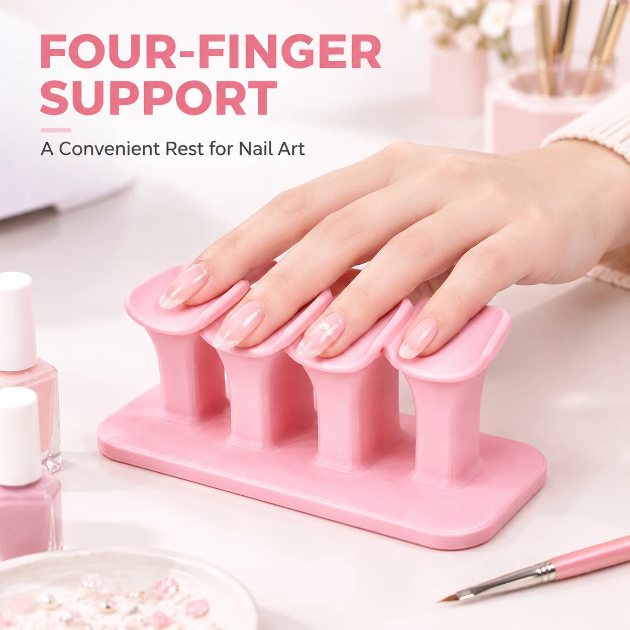3D Printed Plastic Manicure Handrest Ergonomic 4-Finger Nail Art Rest Nail Brace Comfortable Nail Treatment Support Tool