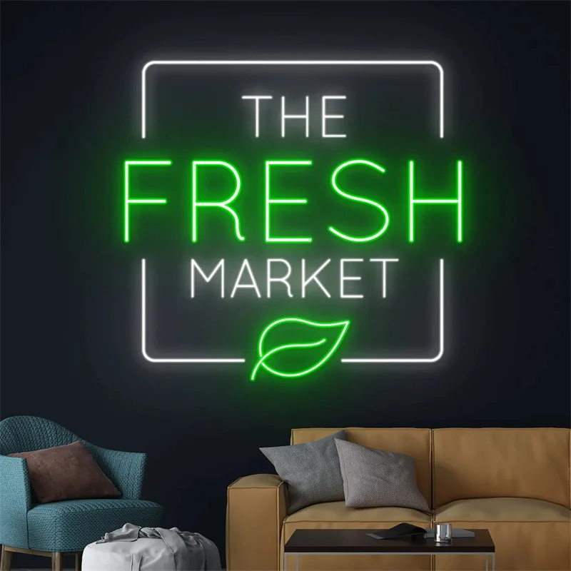 

The Fresh Market Neon Sign, Vegetables LED Sign, Vegetables Neon Light, Food Room Wall Decor, Farmer Neon Light