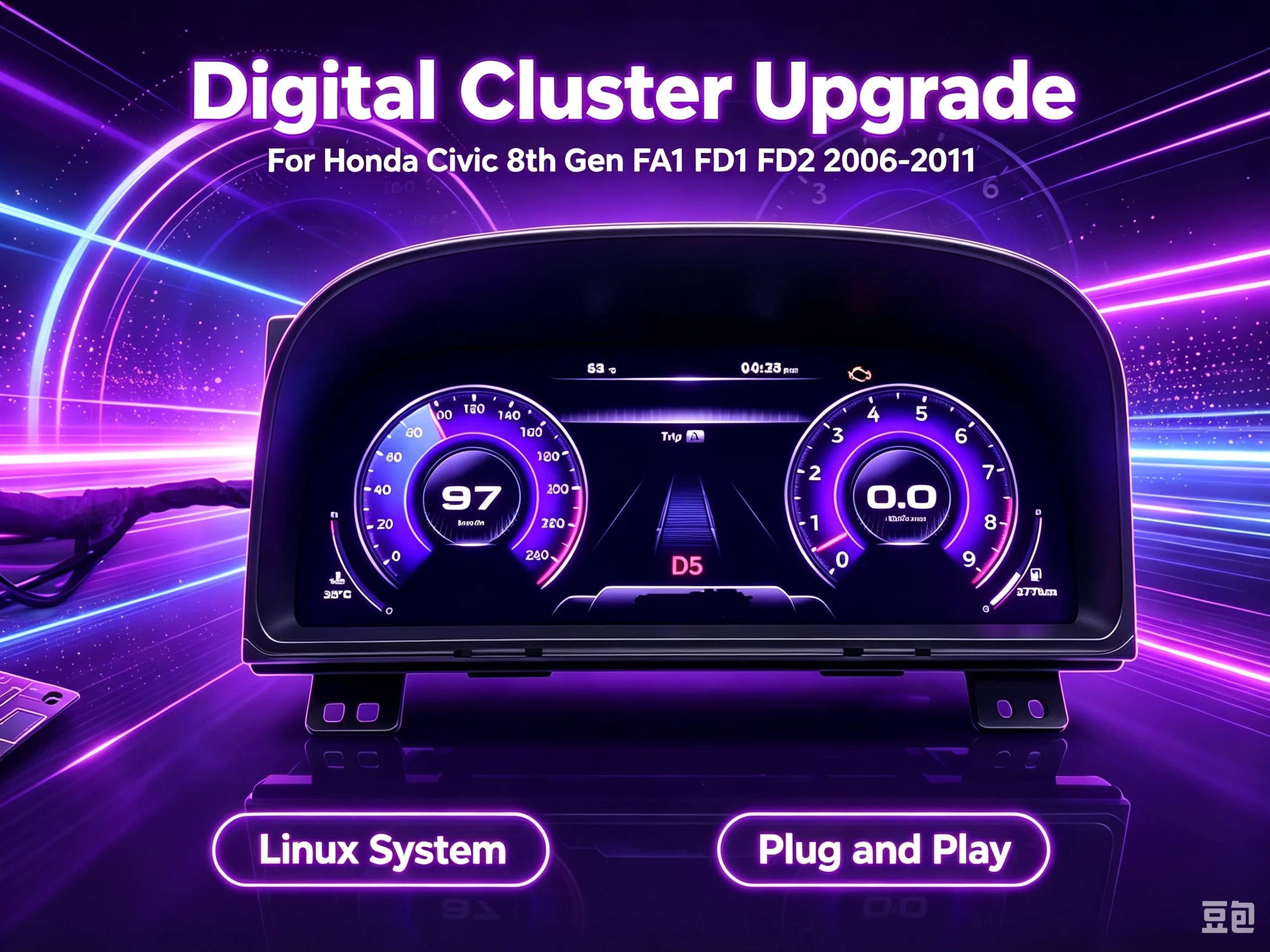 Virtual Cockpit Digital Instrument Cluster For Honda Civic 8th Gen FA1 FD1 FD2 2006~2011 12.3'' Linux LCD Dashboard Speedometer