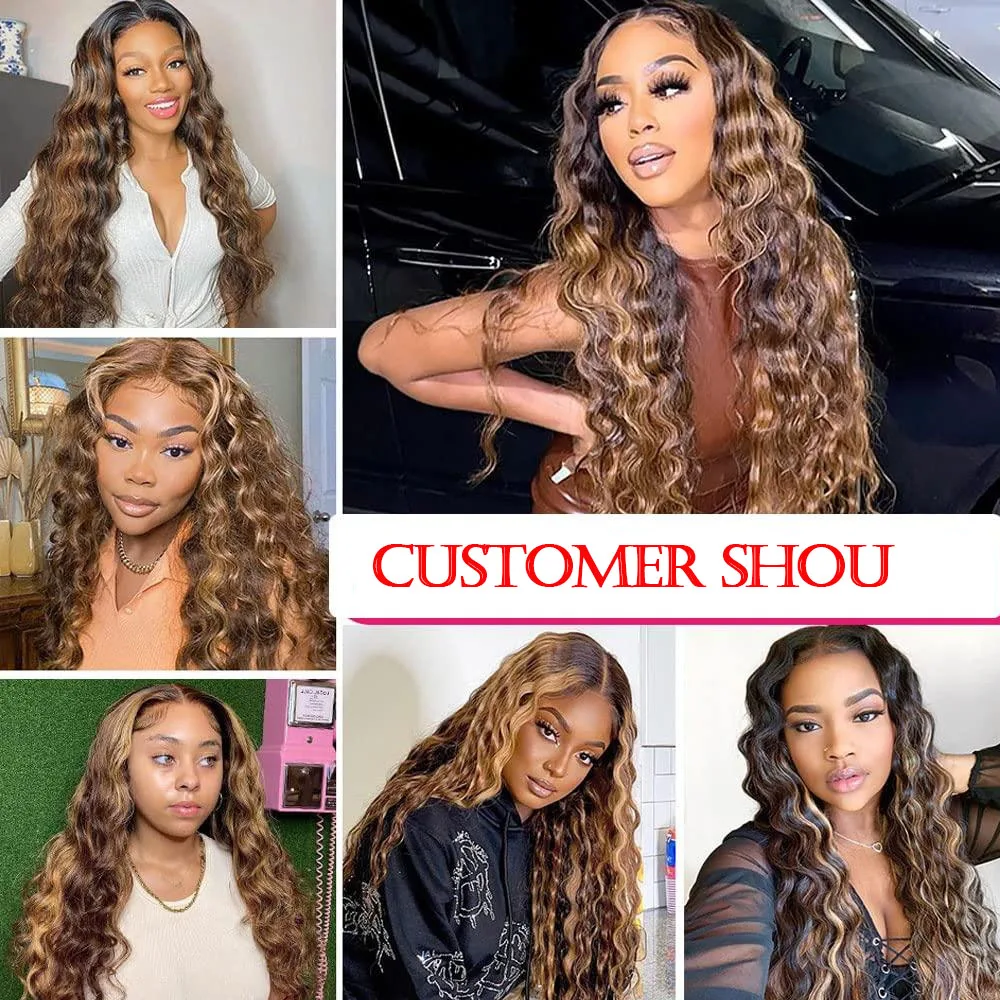 Highlight Loose Deep Wave Bundles with Closure Brown Human Hair Bundles with Closure Ombre Honey Blonde Bundles with Closure