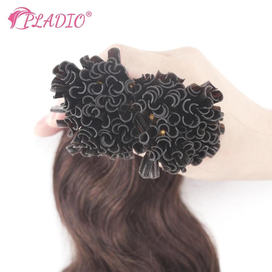 PLADIO Body Wave U Tip Hair Extensions 100% Real Remy Human Hair 12-26 Inch Pre Bonded Keratin Hair Extensions For Salon Supply