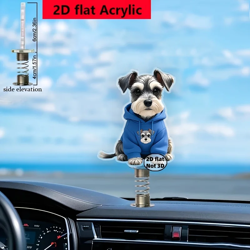 Pack of 4 2D Flat Acrylic Car Decorations, Featuring a Cute Small Schnauzer Dog Design, Wearing a Blue Hoodie with the Same Schnauzer Print on It — This Is a Dynamic Car Decoration Suitable for Home or Office Decor, and Also Makes a Great Gift for Friends and Loved Ones
