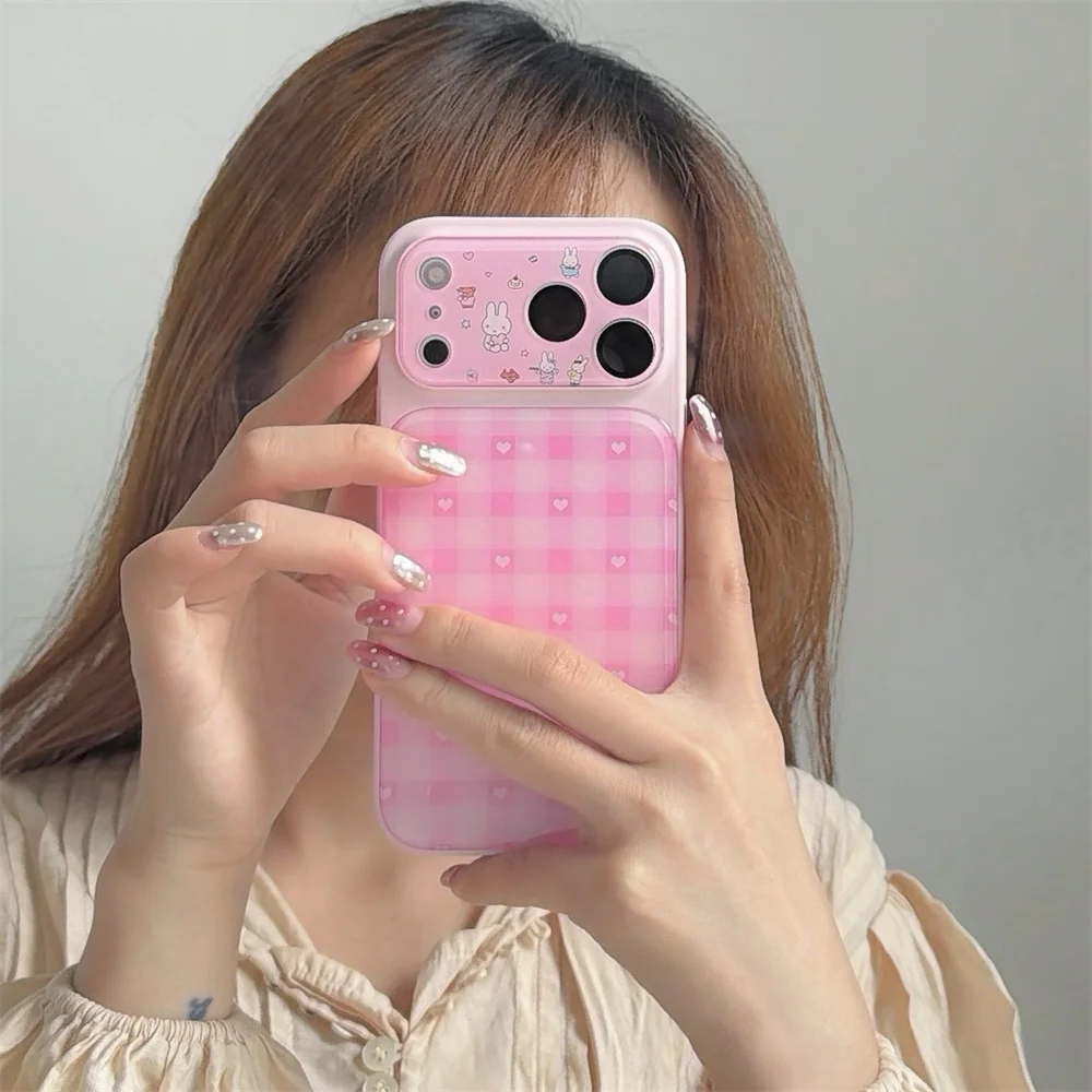 

New 2026 Korean Plaid Miffy Rabbit Phone Case For iPhone 17 Pro 16 15 14 Pro Max Funda Cute Cartoon Lovely Shockproof Cover Capa