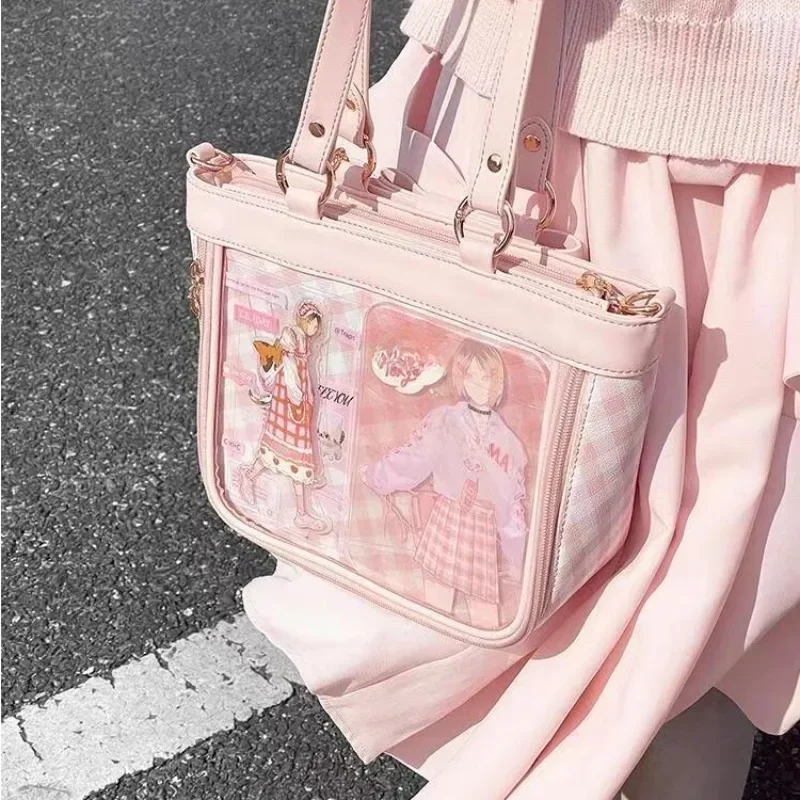 Xiuya rosa süße Umhängetasche für Frauen Plaid elegant niedlich große Kapazität ita Tasche Lolita