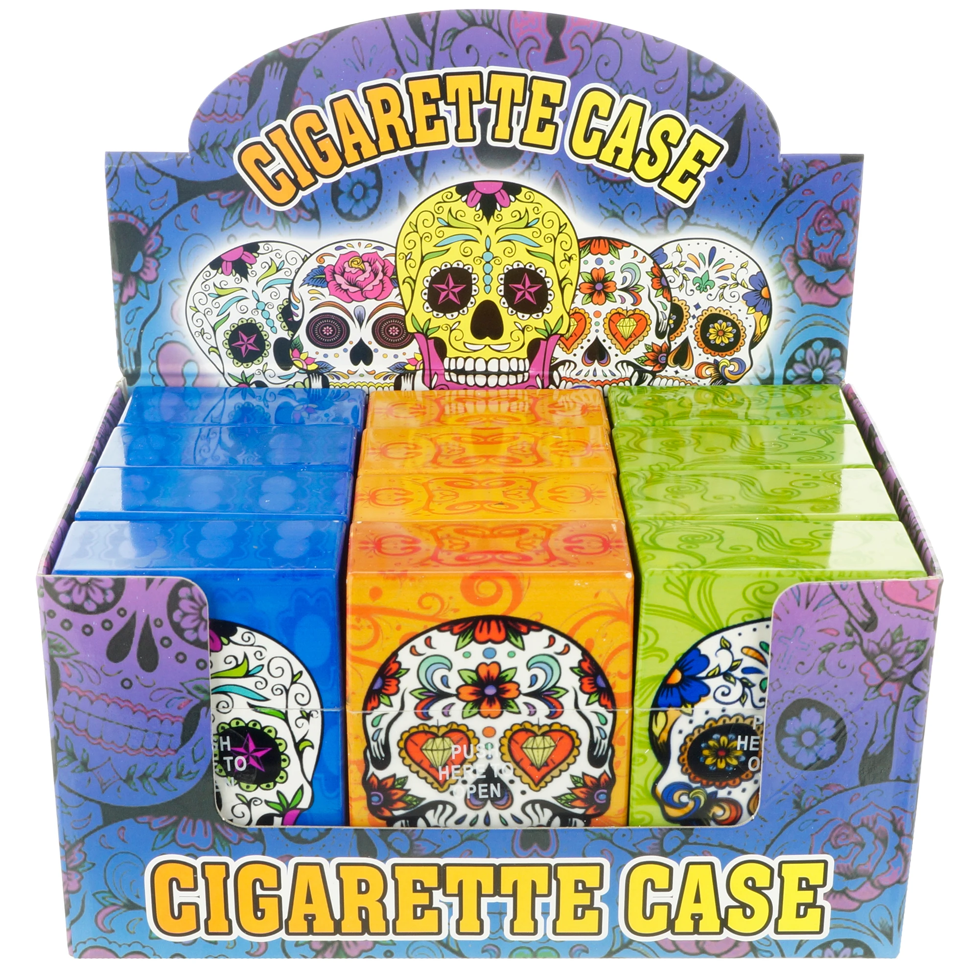 12pcs  King Size Push-to-Open Plastic Cigarette Case Candy Skull Design