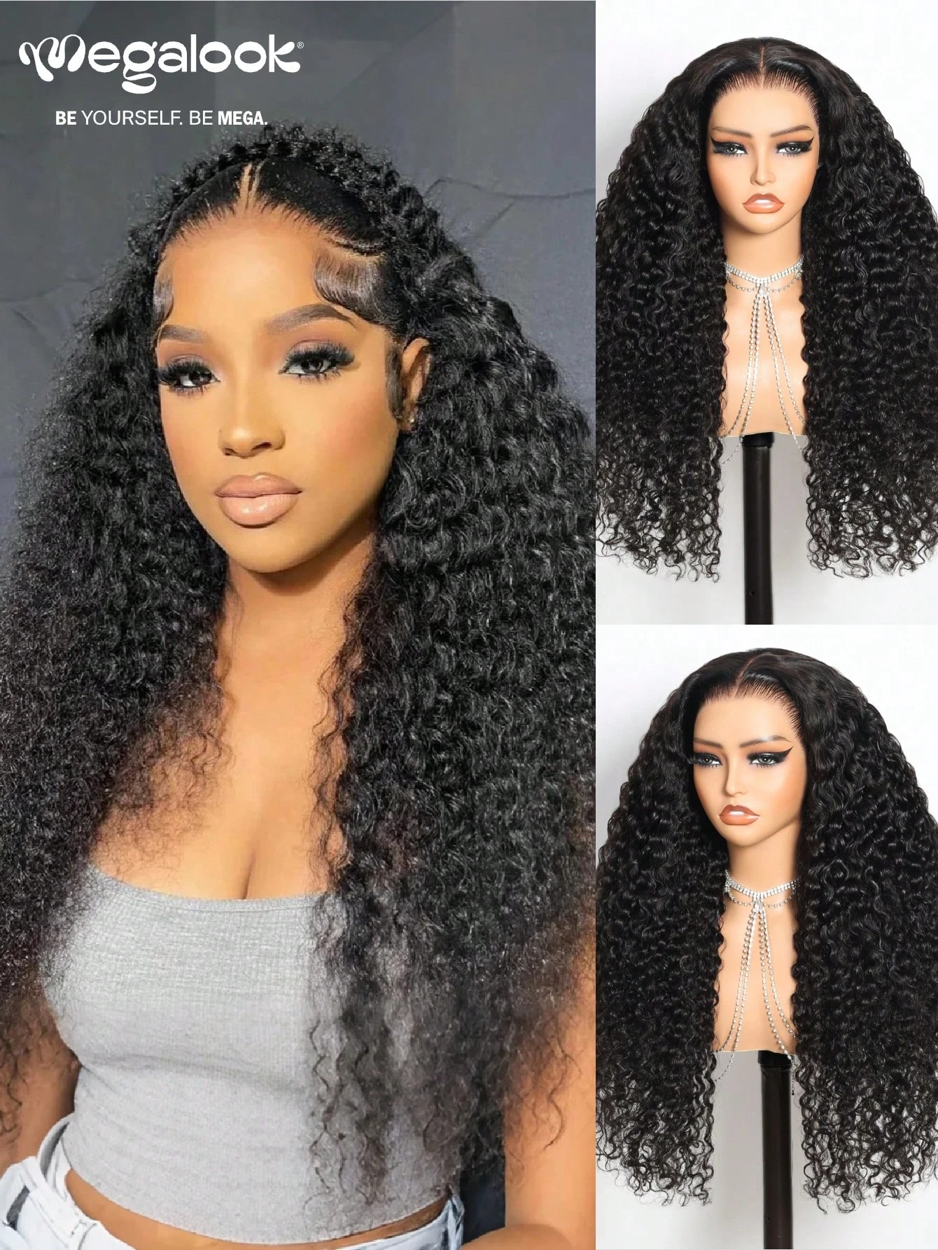 MEGALOOK 13x6 Lace Front Wig Deep Wave Curly Human Hair Ear To Ear Hairline Pre-Plucked Bangs Easy To Wear Glueless Beginner Friendly For Women Daily Use