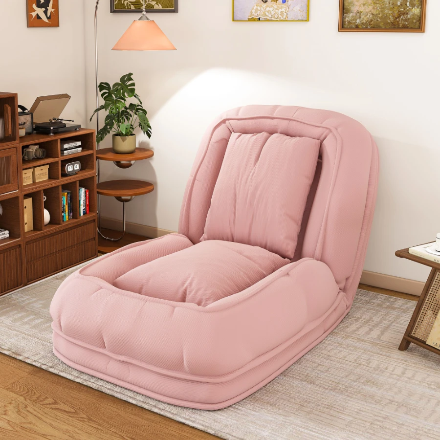 Canapé ergonomique pliant avec fonction couchage pour adultes et animaux - réglage en 5 étapes (90 ° -180 ° ) avec 2 oreillers, chaise longue multifonctionnelle et peu encombrante, coin chambre et coin lecture (rose)
