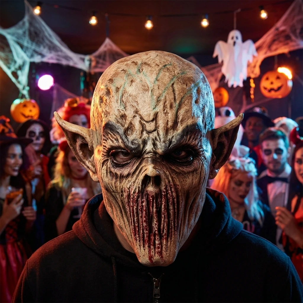 

Ghoul Monster Mask Premium Latex Realistic Wound Details Horror Party Decor for Special Effects Fans with Hooded Robe Included