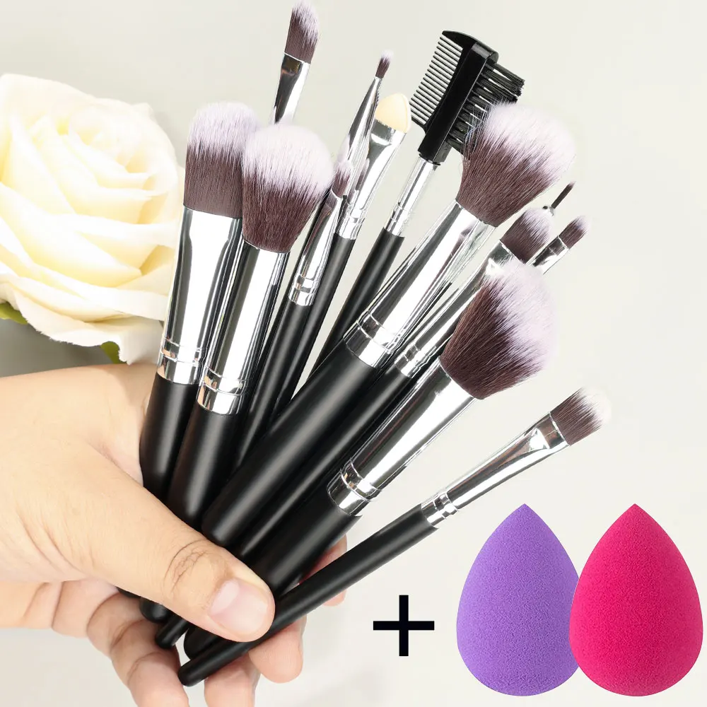 Black 8-13Pcs Makeup Brushes Soft Fluffy Foundation Blush Powder Eyeshadow Blending Makeup Brush Set Beauty Tool Cosmetics Puff