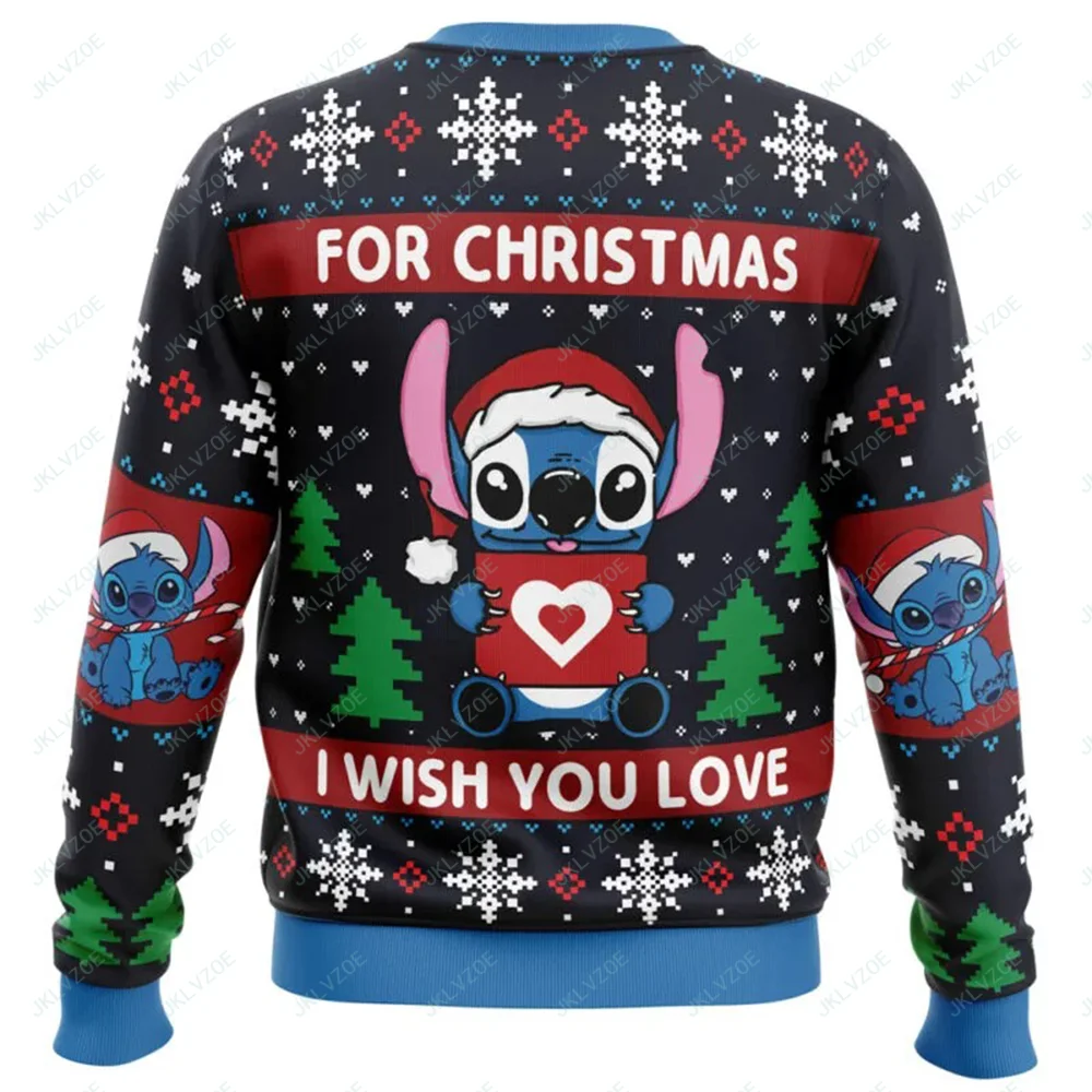 New Autumn and Winter Merry Christmas Top Lilo and Stitch Printing Women\'s Disney Pullover Tops Cartoon Anime Couple Hoodie