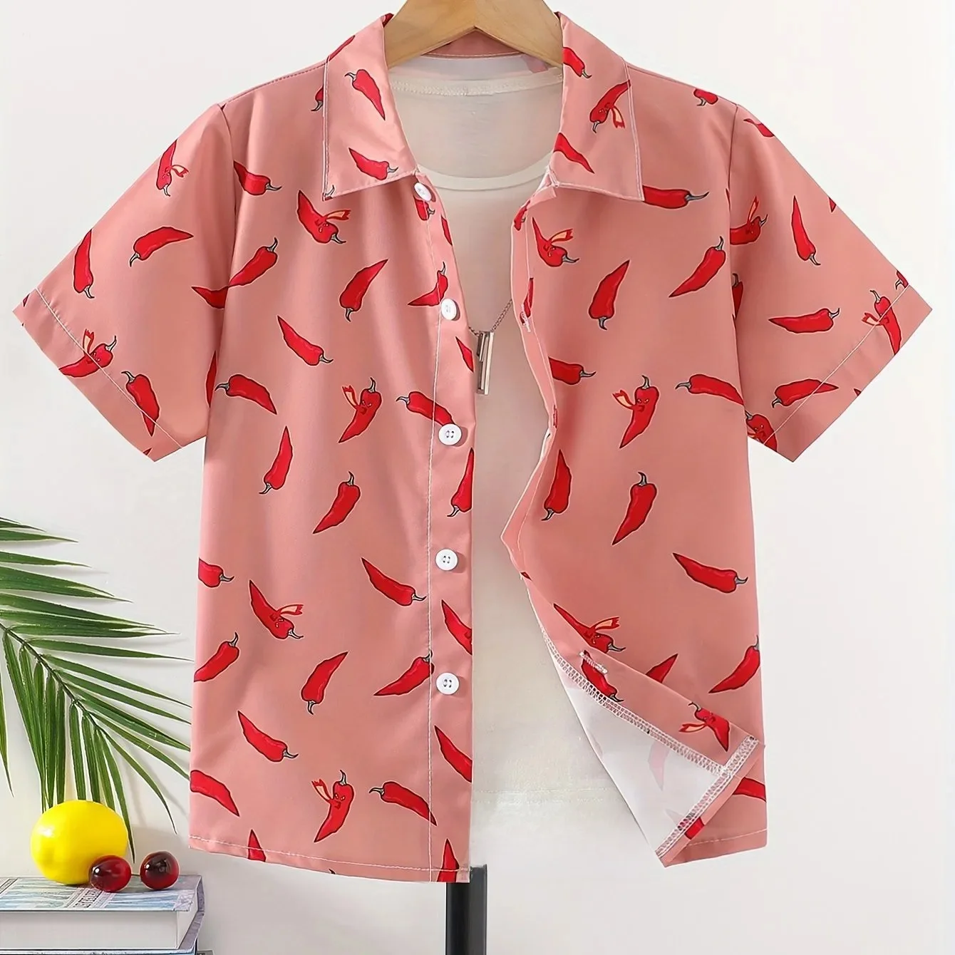 T-shirt à imprimé piment pour enfants, haut créatif, chemises à col décontracté, vêtements d'été pour garçons et filles, chemise d'extérieur