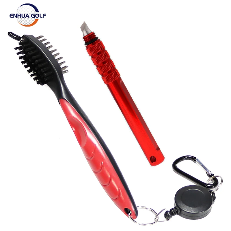 Golfaccessoires Set Golfclub Groefslijper Met Intrekbaar Koord Golfclub Metalen Koolborstel/Groefreiniger voor Golfclubs