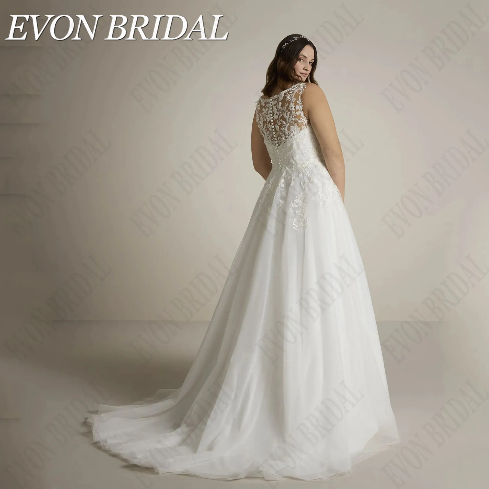 EVON BRIDAL Oversize Lace Wedding Dress Sleeveless V-Neck Beading Bride Gowns For Women Applique A-Line Bridal Dresses Plus Size