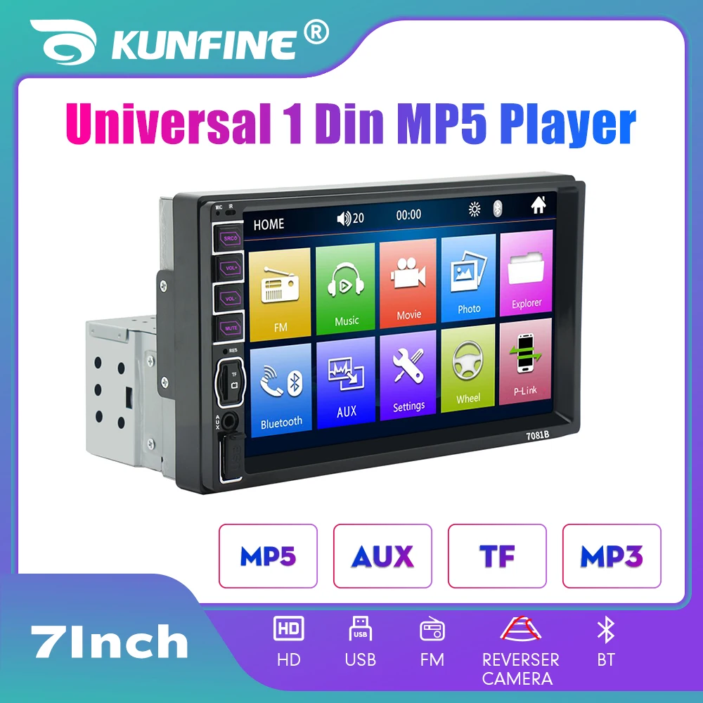 7“ Car Radio 1 Din Carplay Android Auto Multimedia Player HD Touch Screen FM AUX Input Bluetooth MirrorLink Universal Car Stereo