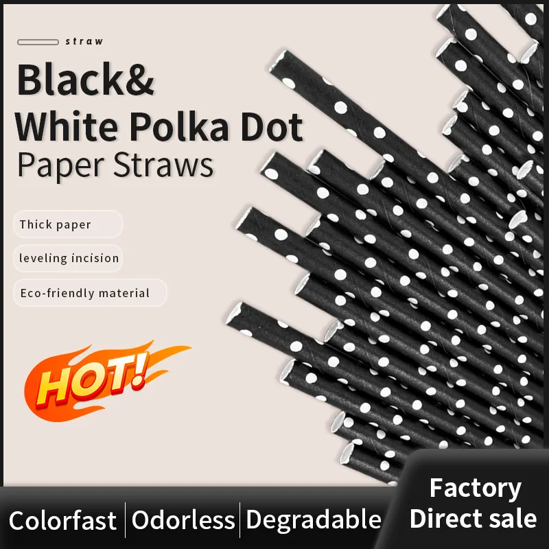 2,000 Black and White Polka Dot Paper Straws, Black Party Companions for Coffee