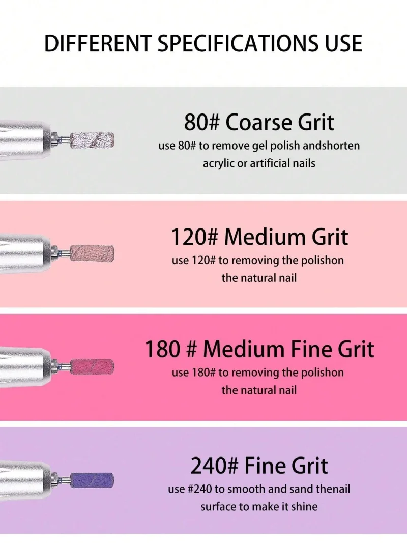 60 قطعة أربطة صنفرة فنية للأظافر 80 120 180 240 حصى مع 1 قطعة لقمة ثقب الأظافر لملحقات المانيكير والباديكير #6