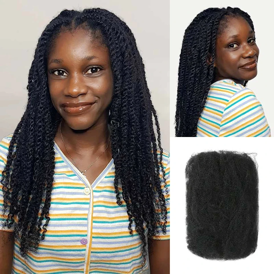 Brazilian Bulk Hair No Attachment Afro Kinky Bulk Human Hair Bulk Queen Virgin Remy Dreadlock Natural Color Braids Hair QVR Hair