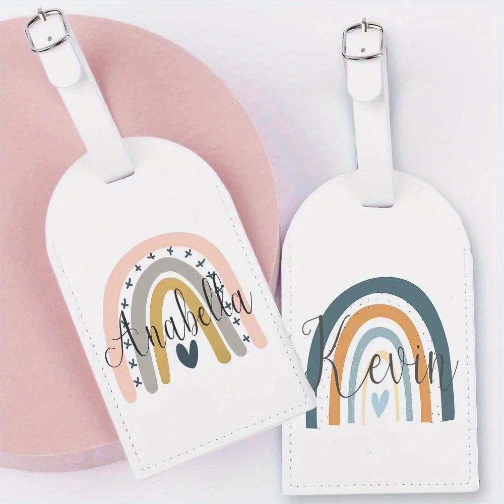 Étiquettes de bagages personnalisées en PU avec nom arc-en-ciel, accessoires de voyage pour valises et sacs, cadeaux idéaux pour anniversaires et mariages