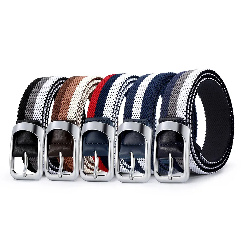 Multi-color Breathable Woven Elastic Canvas Belt Men's Belt with Metal Pin Buckle Design Fashion Casual Elastic Belt for Jeans