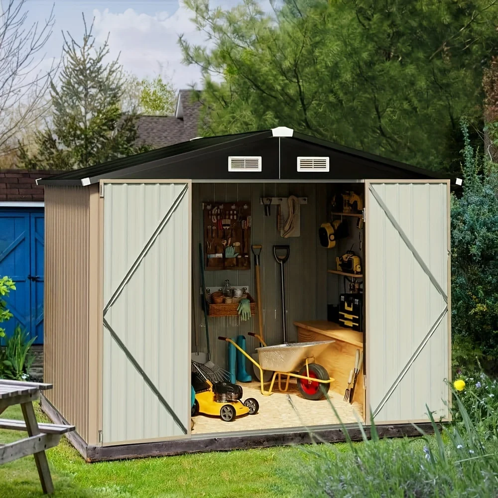 Set, Internal 8 Ft. W X 5.3 Ft. D Outdoor Metal Storage Shed With Vents And Lockable Door 47 Sq. Ft.