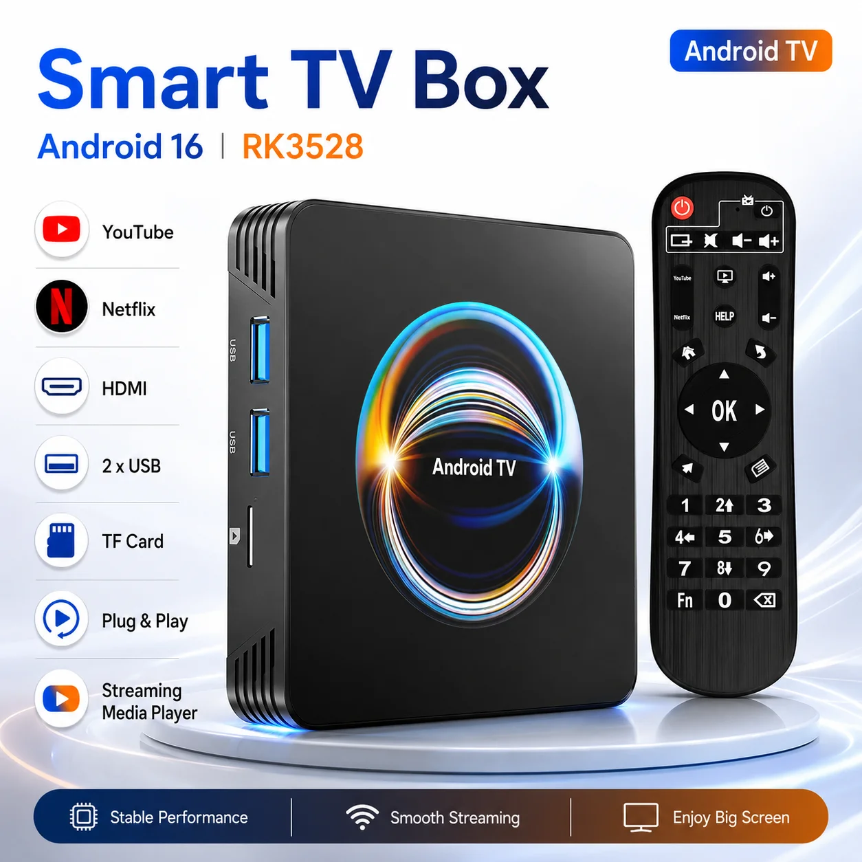 

Android16 Smart TV Box RK3528 Streaming Media Player Dual WiFi 2.4G&5.8G 8K 32G/64G128G/256G YouTube Netflix Play Set Top Box