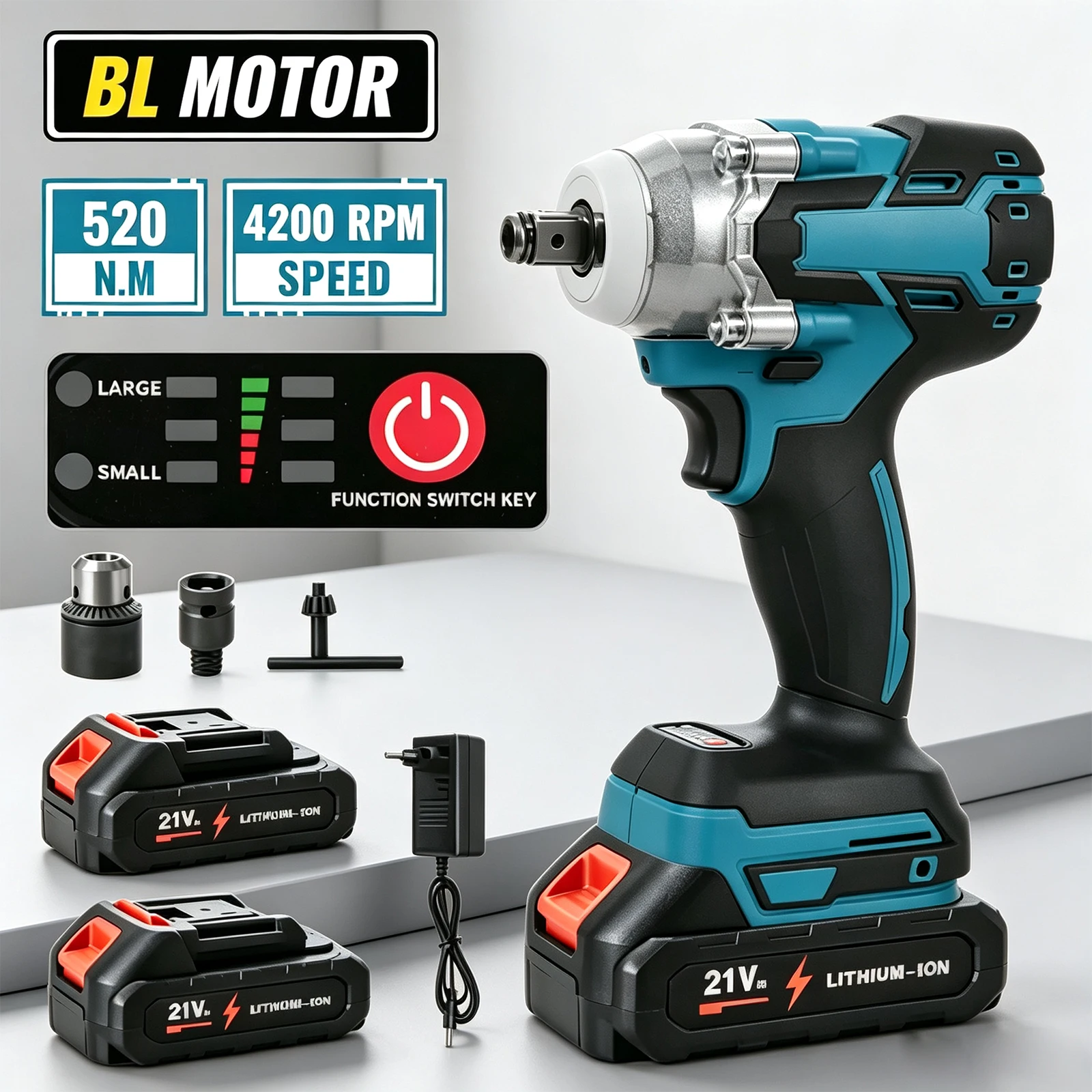 520N.M Bürstenloser Schlagschrauber 1/2" Kabelloser Elektrischer Schraubendreher Vierkantantrieb Bohrschrauber Elektrowerkzeug für Makita 21V Akku