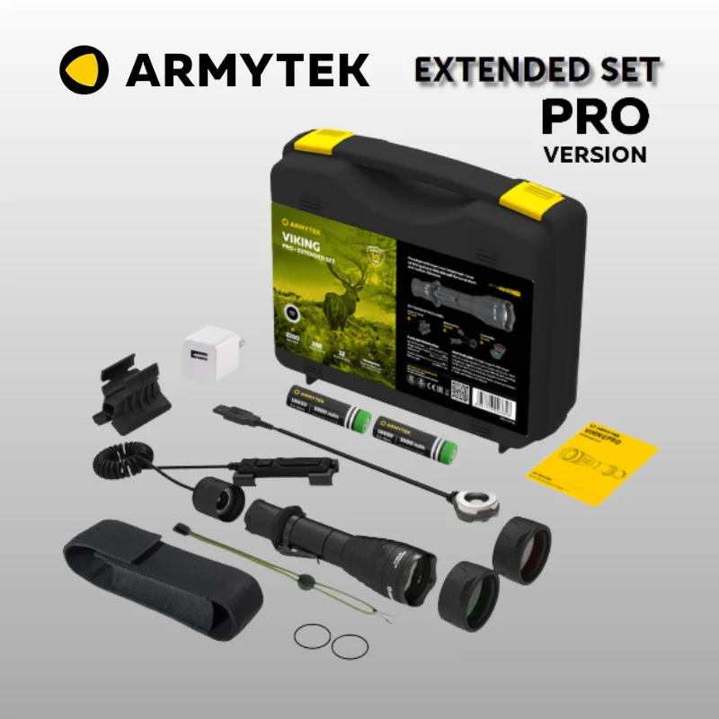 

LED Tactical Flashlight Armytek Viking Pro Magnet USB F07702C/F07702W Rechargeable Extended Set 2200/2050 Lumens, 288/284M